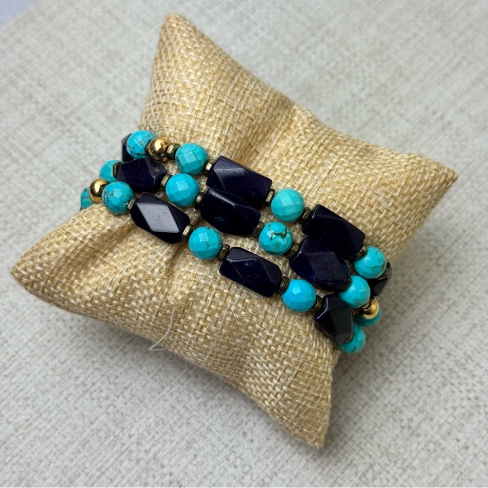 Purple Jasper and Turquoise beaded Stretch Bracelet